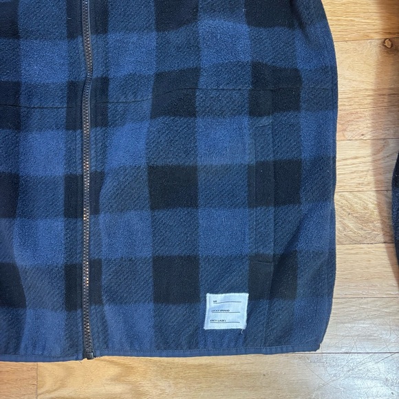 Lucky Brand Black and Blue Plaid Fleece Zip-Up Lightweight Jacket size Medium - Picture 8 of 13